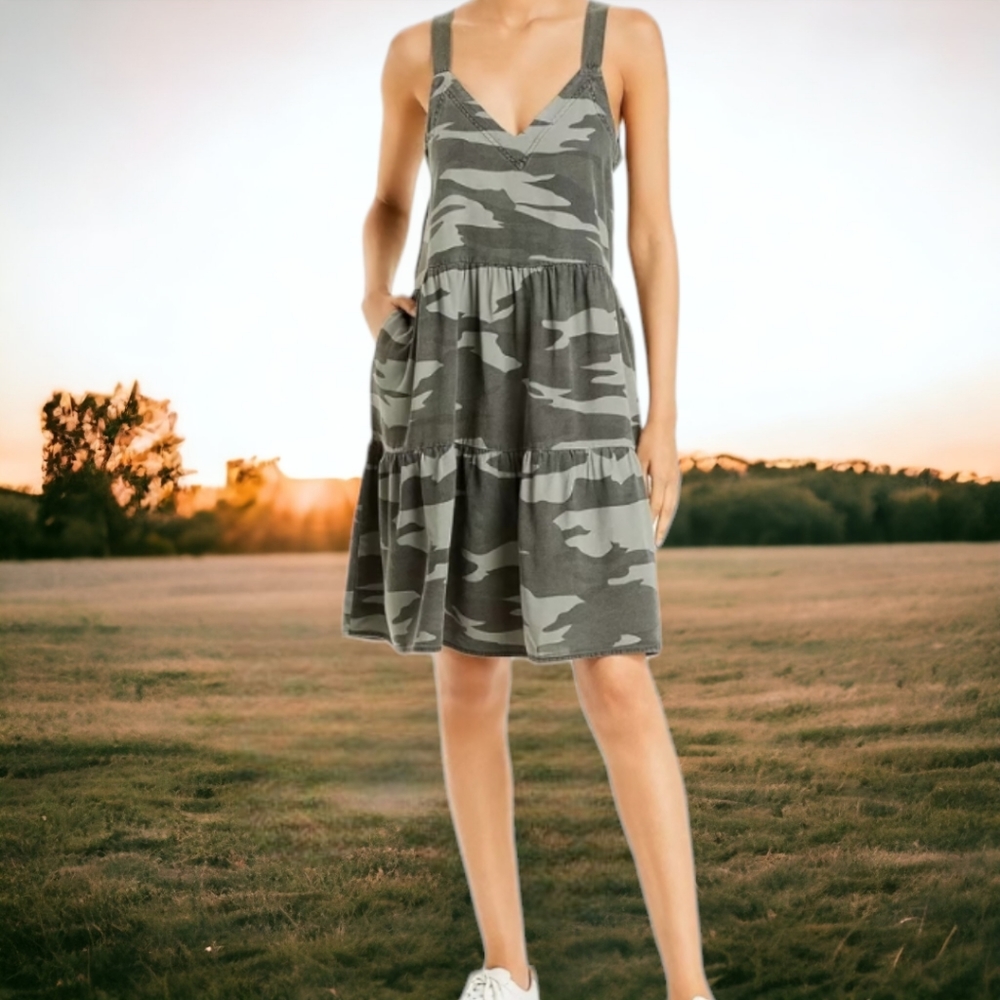 Splendid Napa Camo Tiered Mini Dress